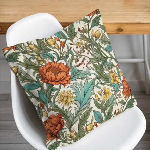 Throw Pillow – William Morris Vintage Liberty Floral With Brilliantly Blooming Large Flowers And Brightly Colored Leaves