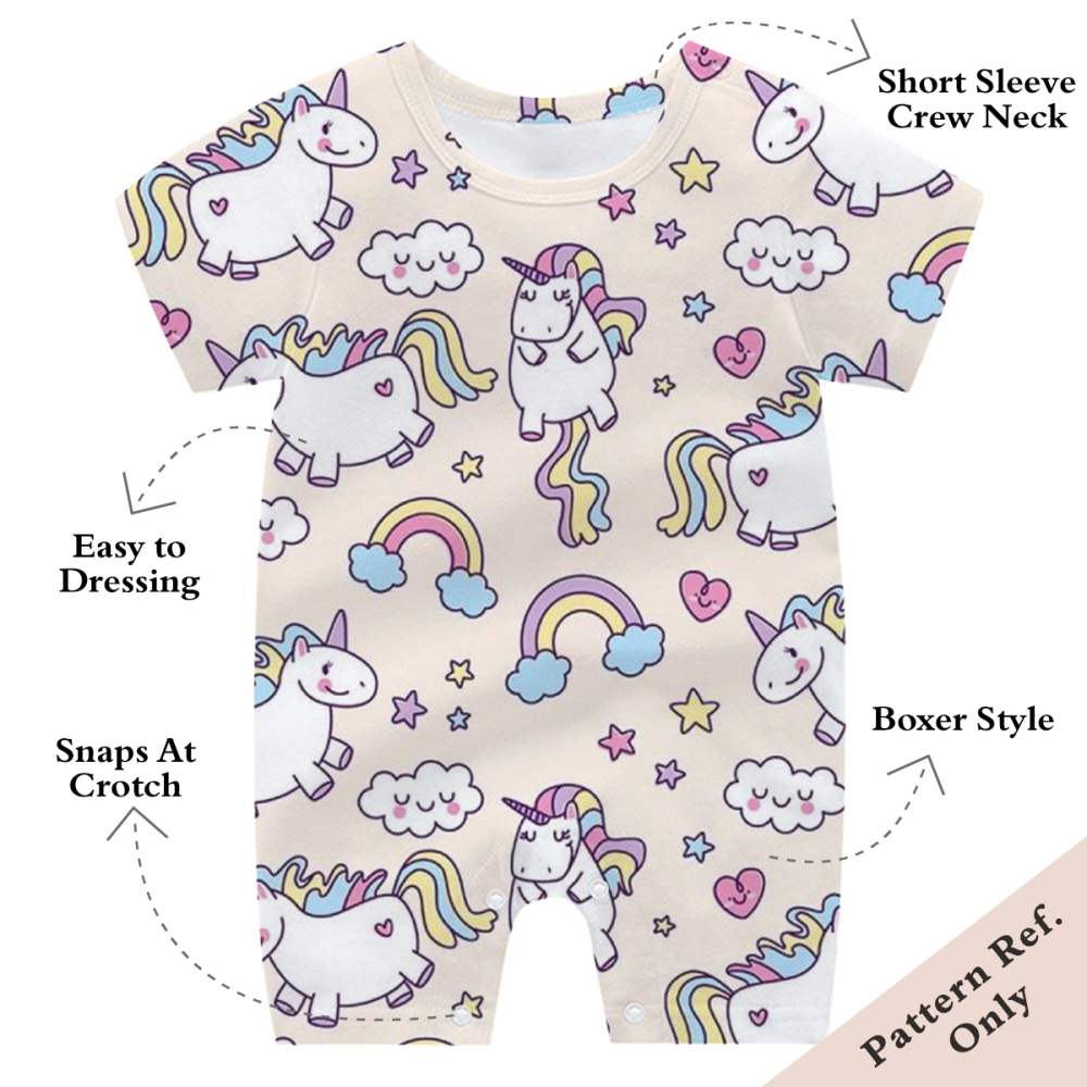 Custom Printed Summer Baby/Toddler Short-Sleeve Romper With Crotch Snaps - China Textile Manufacturer