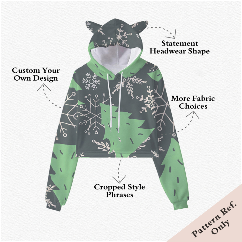 Customizable Women's Cropped Hooded Sweatshirt with Digital Print