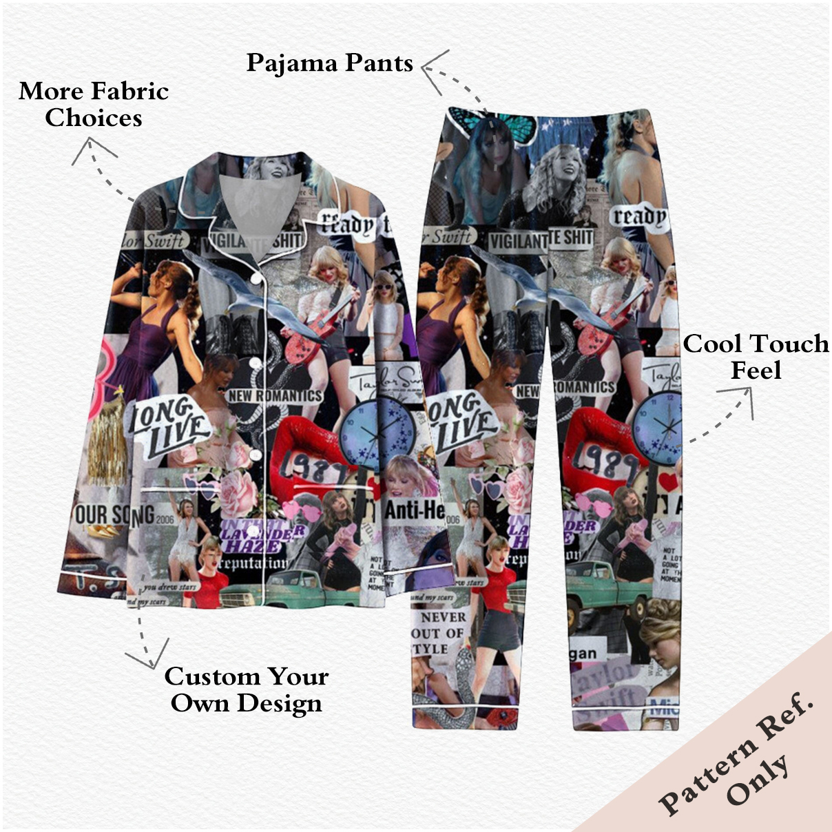 Custom Printed Long Sleeve Pajama Set Fashion Loungewear Pants Suit