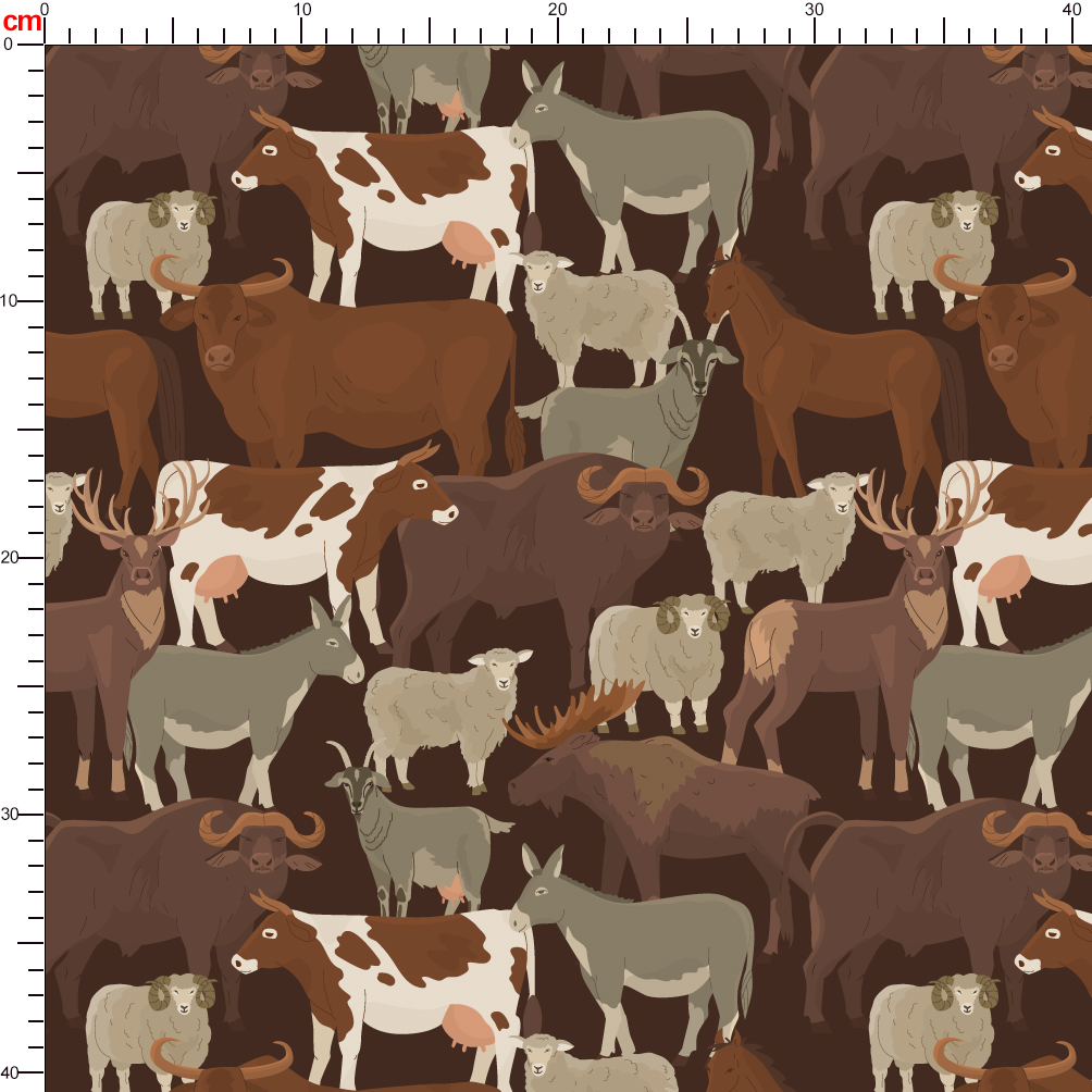 Farm Animals and Wild Animals Cattle Sheep Donkeys Deer Fabric Custom Print Fabrics