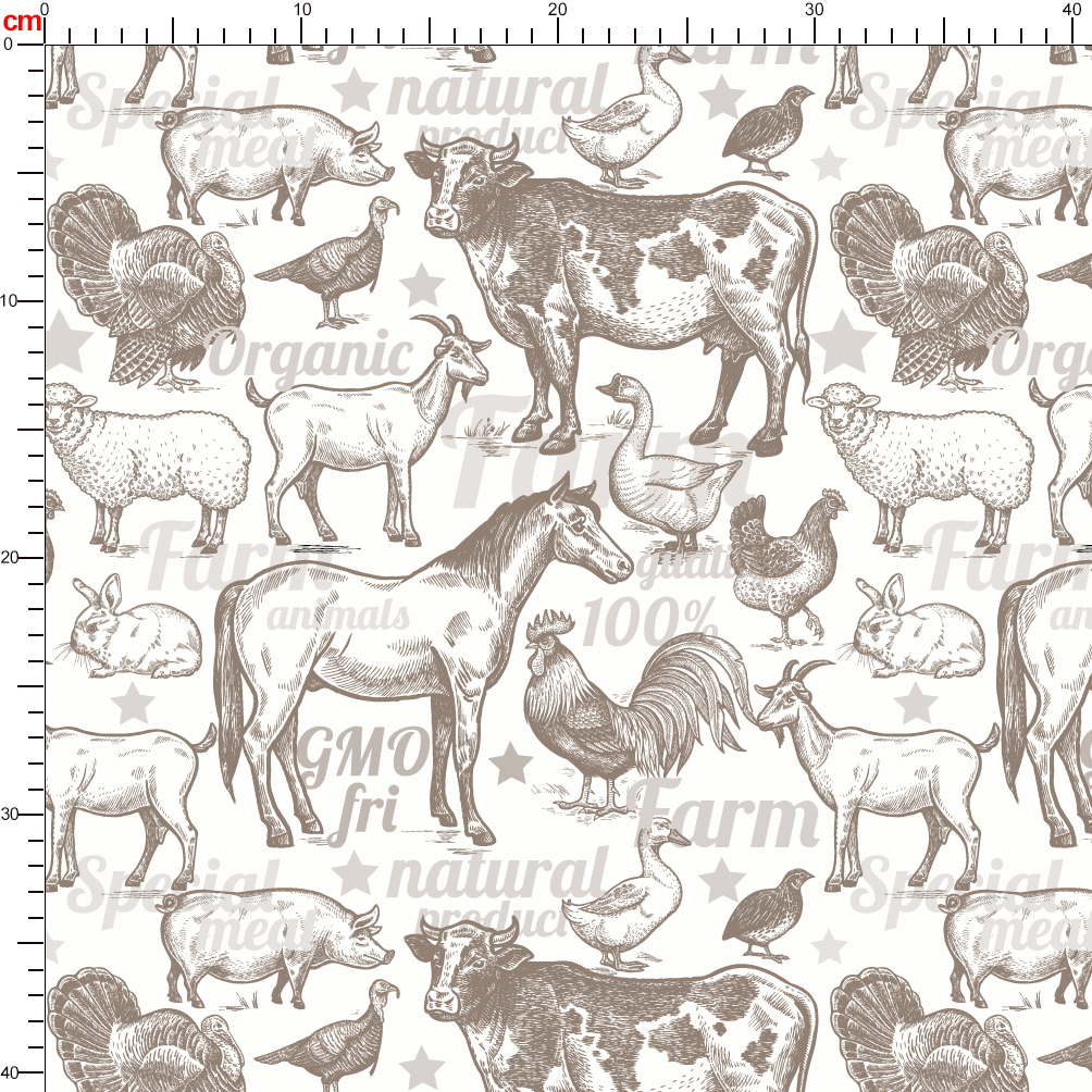 Farm Animals Cattle Horses Sheep Pigs Rabbits Poultry Monochrome - Custom Print Fabrics