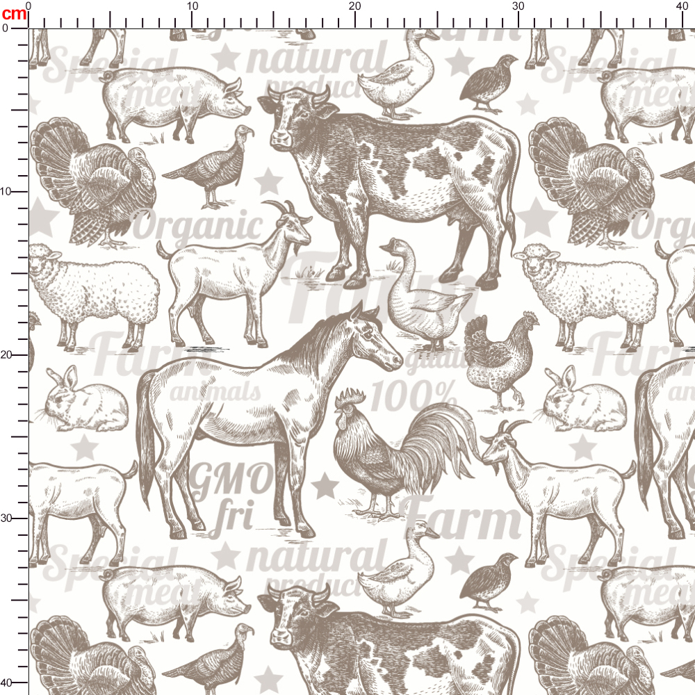 Farm Animals Cattle Horses Sheep Pigs Rabbits Poultry Monochrome - Custom Print Fabrics