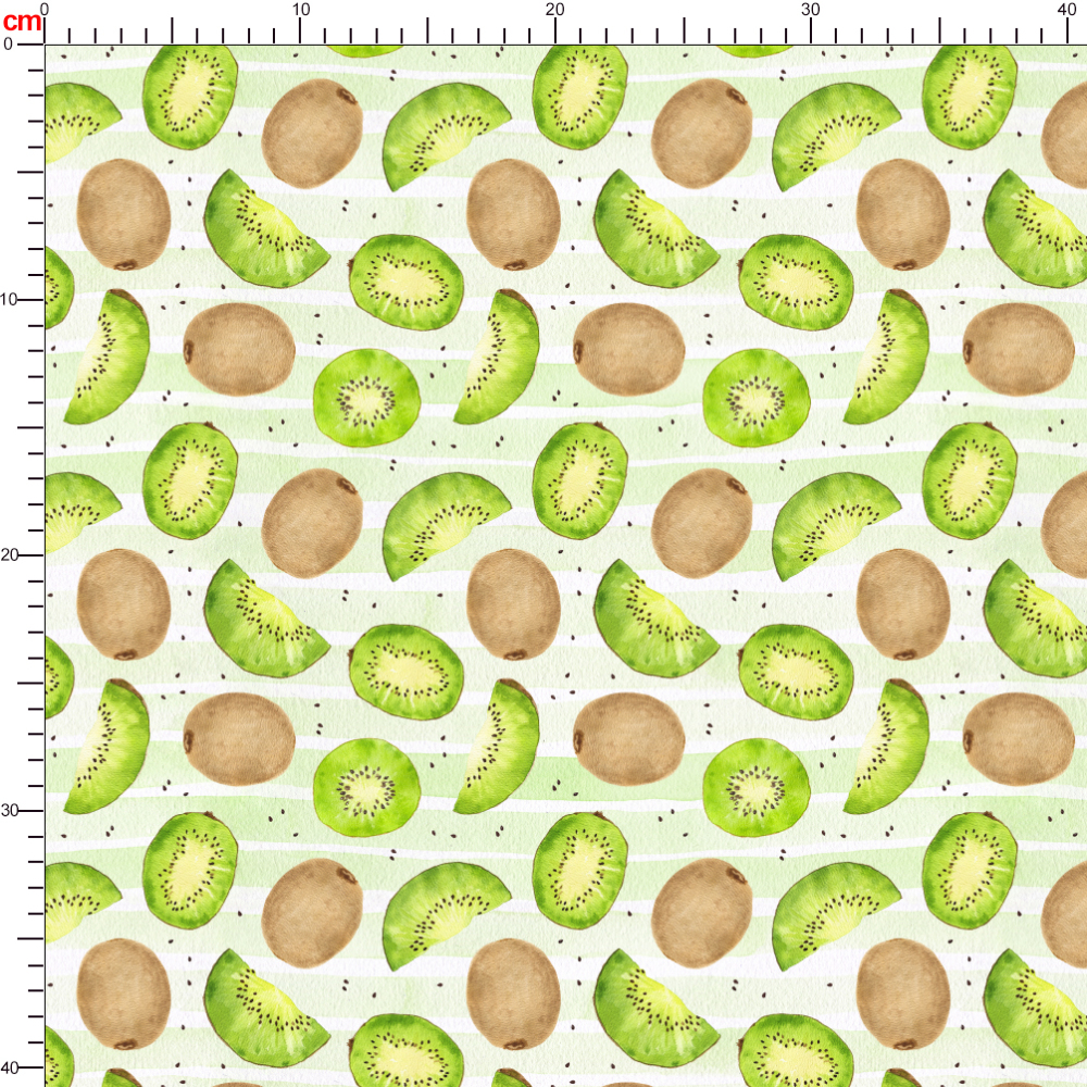 Kiwi Fruit On Light Green Striped Background Hand Drawn Watercolor Seamless Pattern - Custom Print Fabrics
