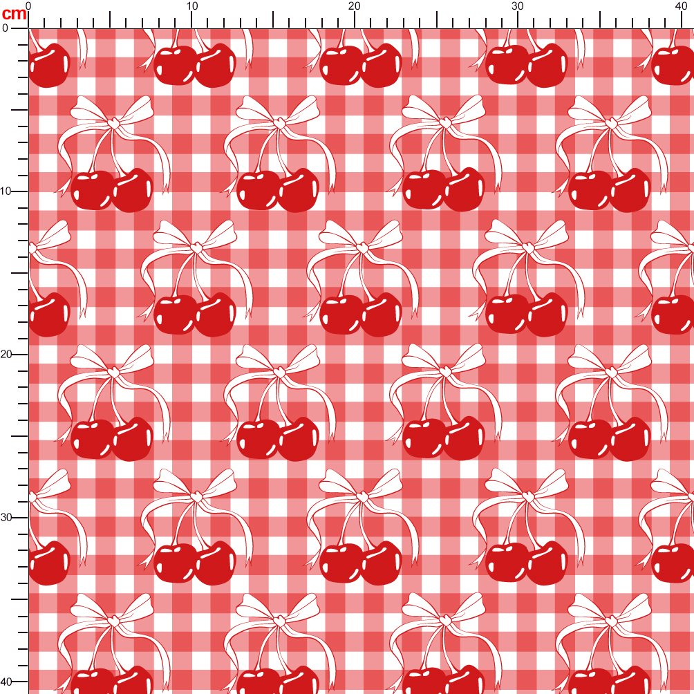 Cherry and Bow on Checkered Background Seamless Pattern - Custom Print Fabrics