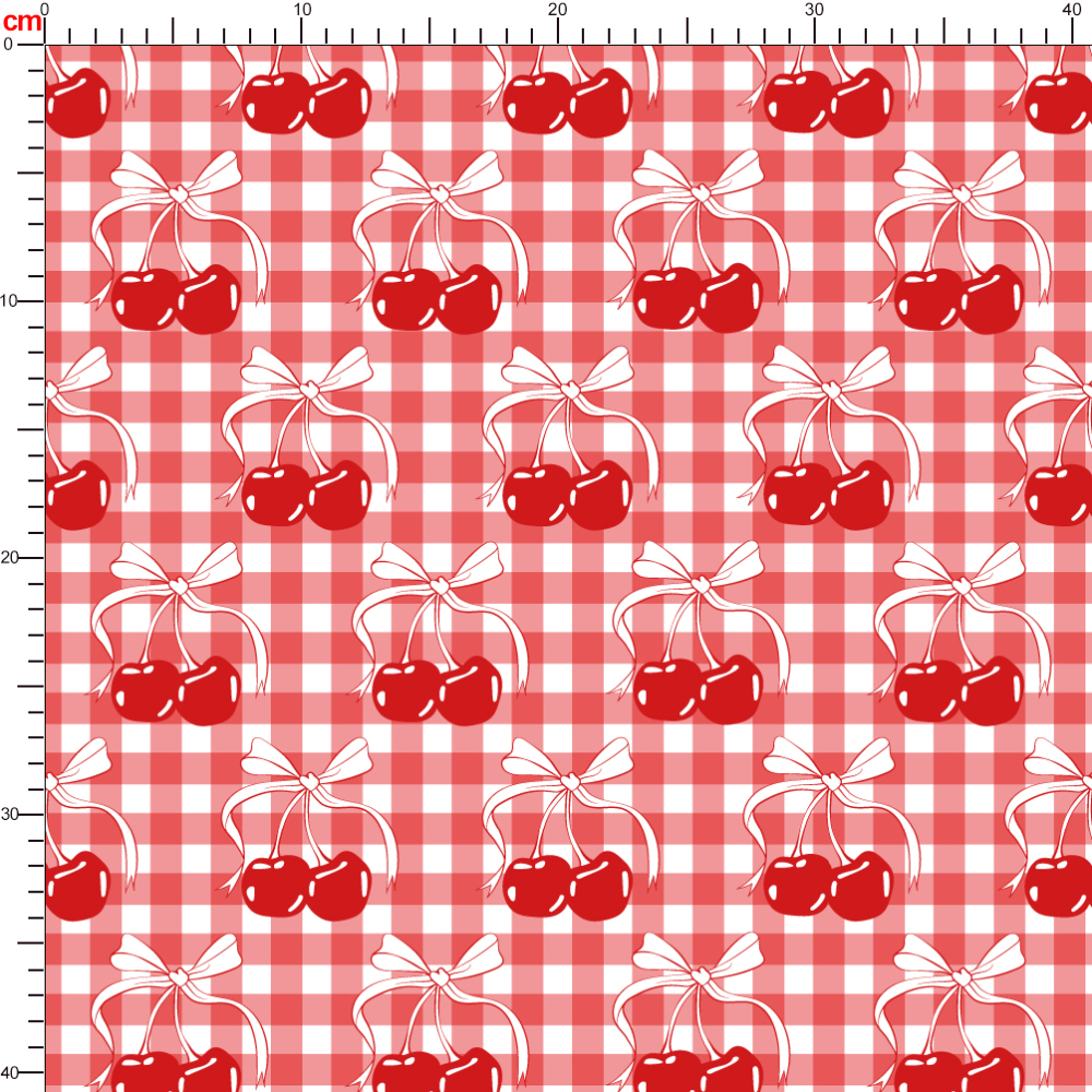 Cherry and Bow on Checkered Background Seamless Pattern - Custom Print Fabrics