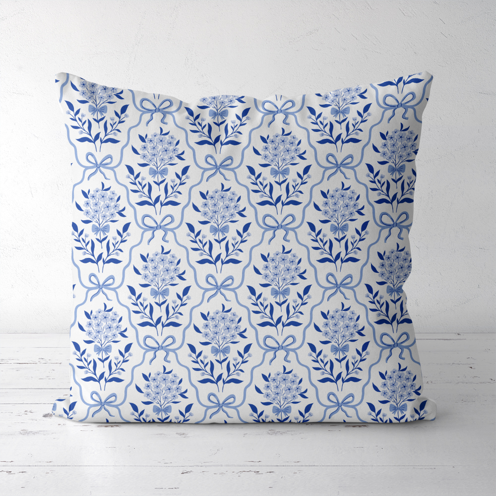 Throw Pillow – Vintage Liberty Floral Print Botanical Classic Blue Bow And Flowers