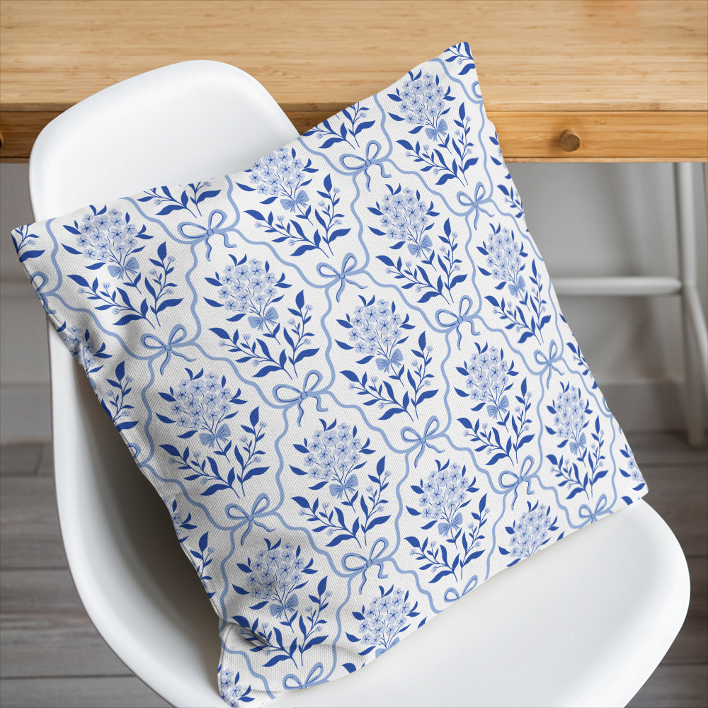 Throw Pillow – Vintage Liberty Floral Print Botanical Classic Blue Bow And Flowers