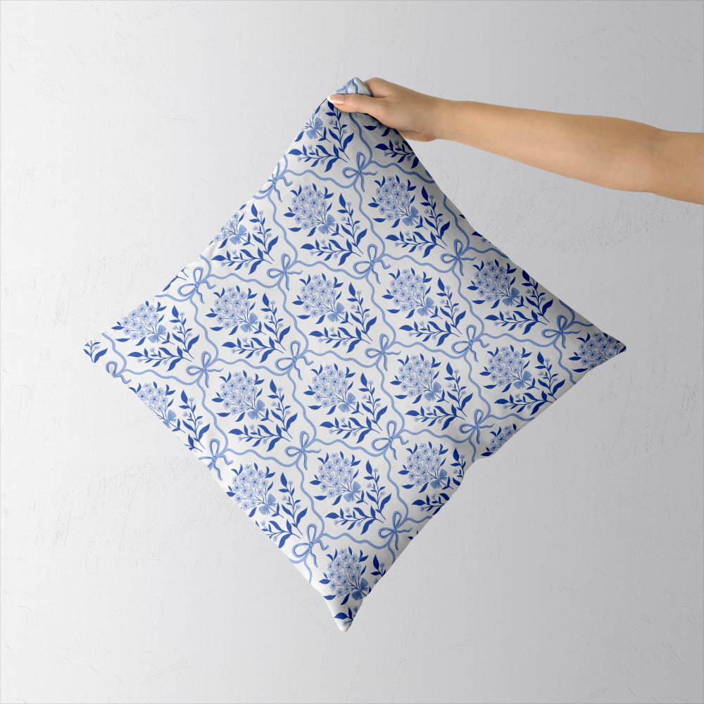 Throw Pillow – Vintage Liberty Floral Print Botanical Classic Blue Bow And Flowers