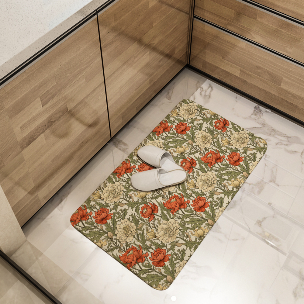 Kitchen Floor Mats – William Morris Vintage Liberty Floral Pattern With Pale Green Leaves
