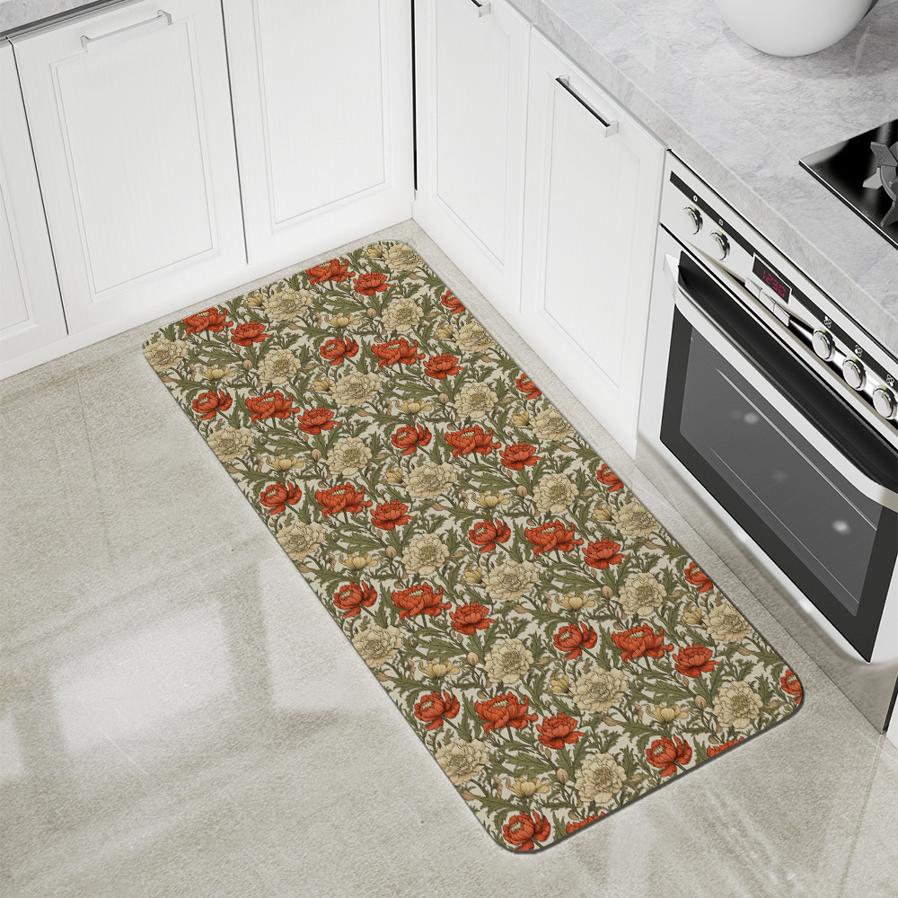 Kitchen Floor Mats – William Morris Vintage Liberty Floral Pattern With Pale Green Leaves