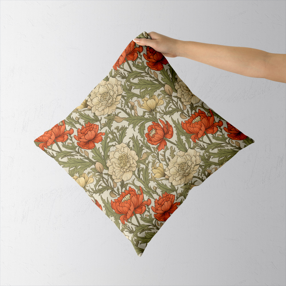 Throw Pillow – William Morris Vintage Liberty Floral Pattern With Pale Green Leaves