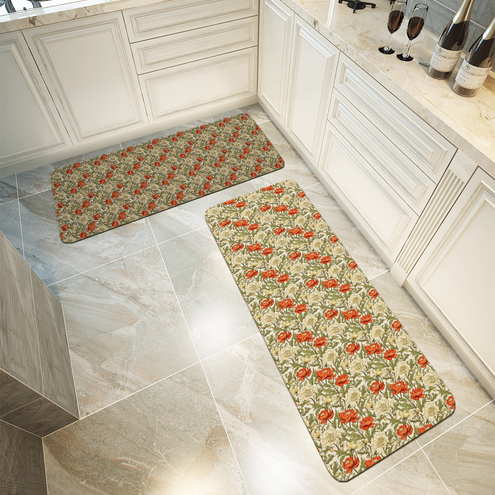 Kitchen Floor Mats – William Morris Vintage Liberty Floral Pattern With Pale Green Leaves
