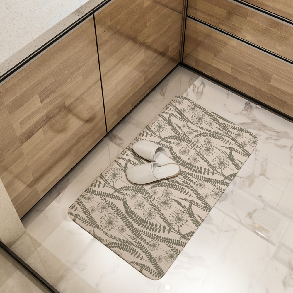 Kitchen Floor Mats – Vintage Floral With Wild Plant Silhouettes Pattern