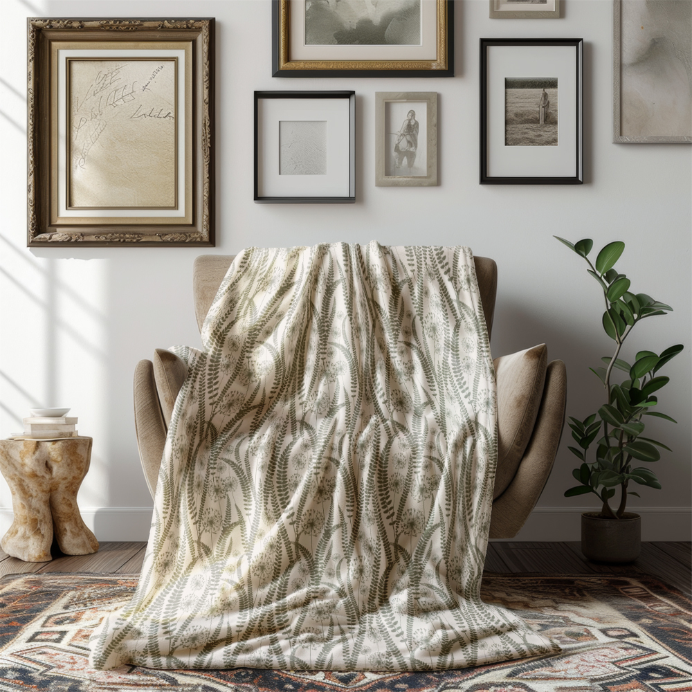Throw Blanket – Vintage Floral With Wild Plant Silhouettes Pattern