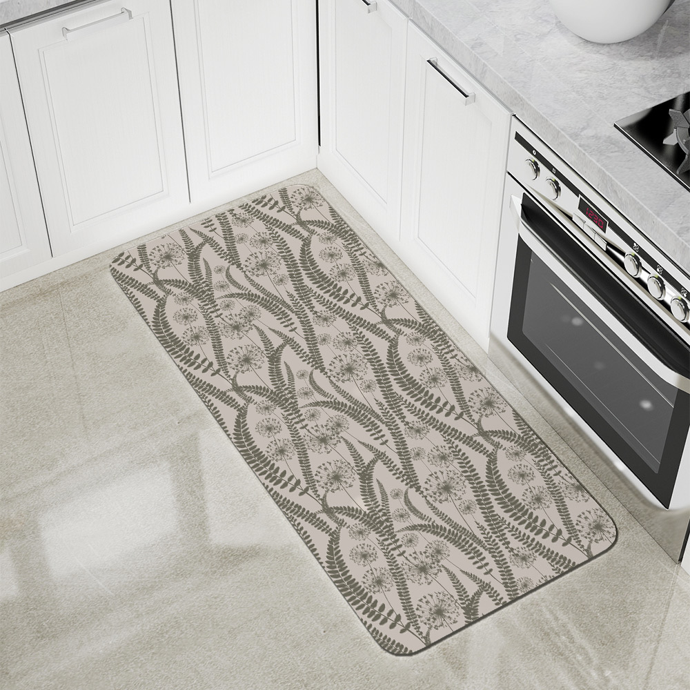 Kitchen Floor Mats – Vintage Floral With Wild Plant Silhouettes Pattern