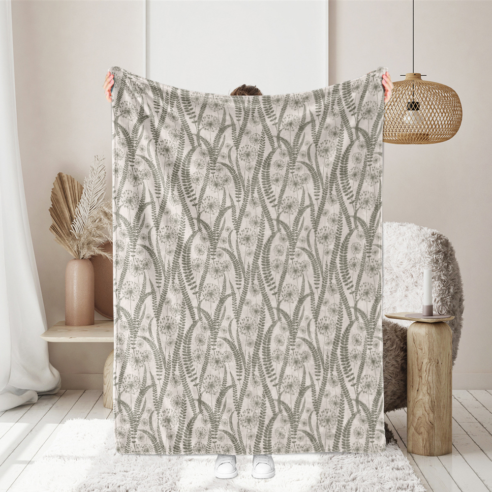 Throw Blanket – Vintage Floral With Wild Plant Silhouettes Pattern
