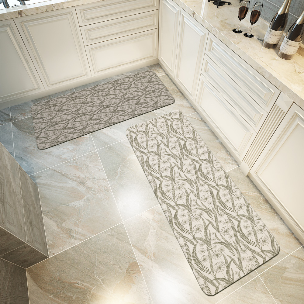 Kitchen Floor Mats – Vintage Floral With Wild Plant Silhouettes Pattern