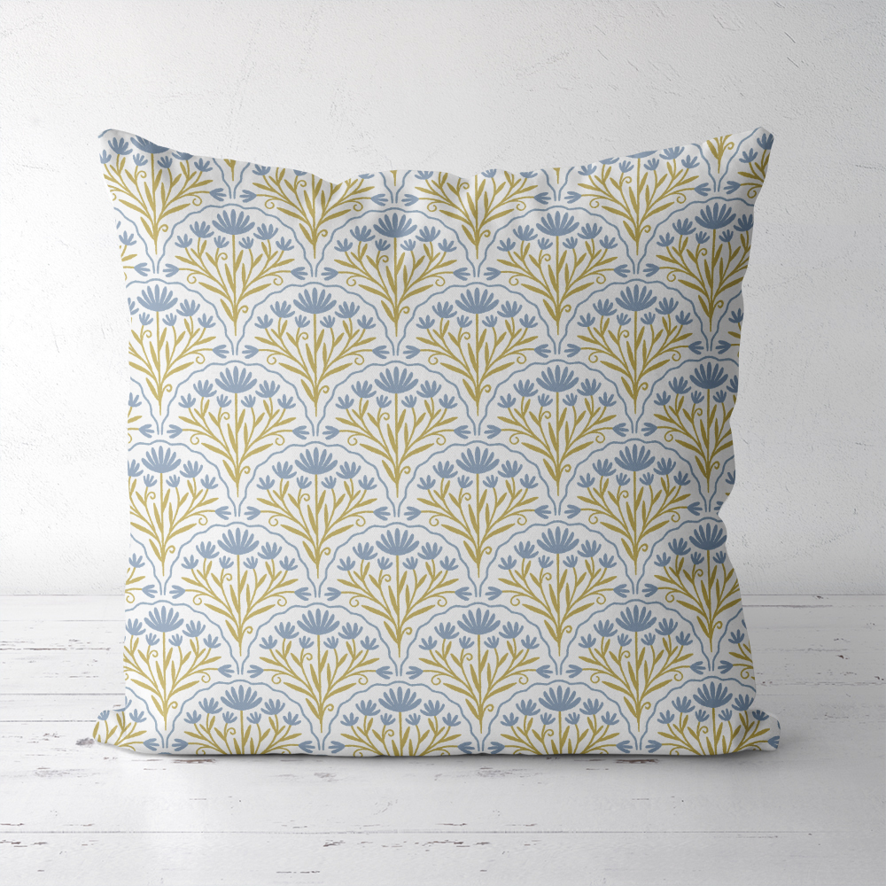 Throw Pillow – Abstract Blue Flowers Geometrical Pattern