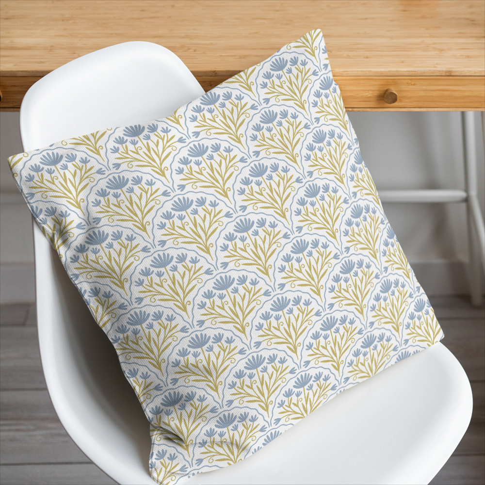 Throw Pillow – Abstract Blue Flowers Geometrical Pattern