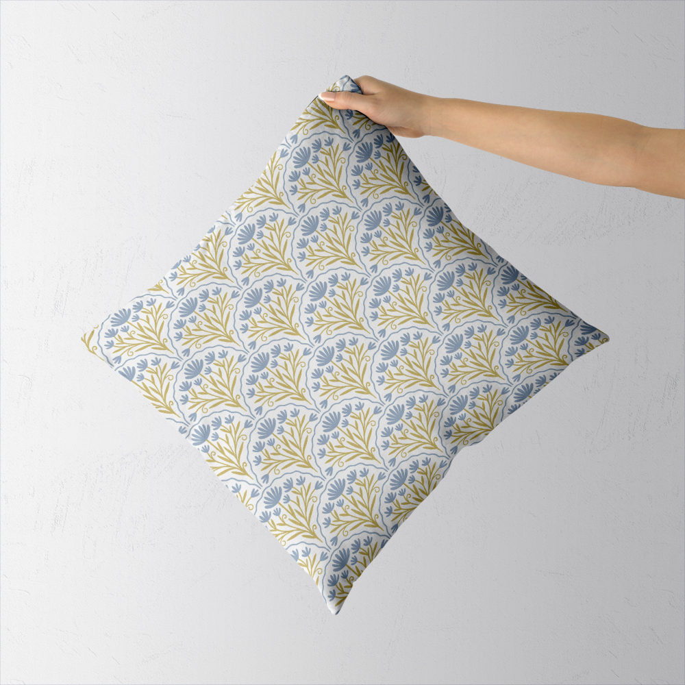 Throw Pillow – Abstract Blue Flowers Geometrical Pattern