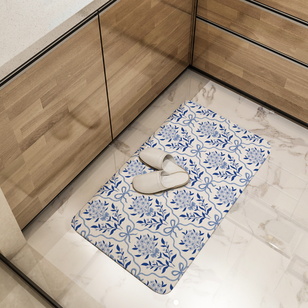 Kitchen Floor Mats – Vintage Liberty Floral Print Botanical Classic Blue Bow And Flowers