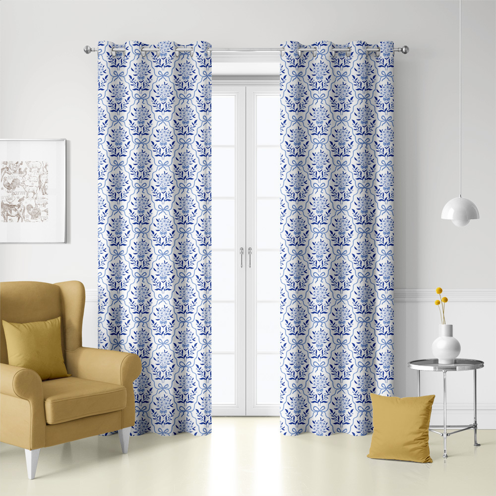 Curtain – Vintage Liberty Floral Print Botanical Classic Blue Bow And Flowers