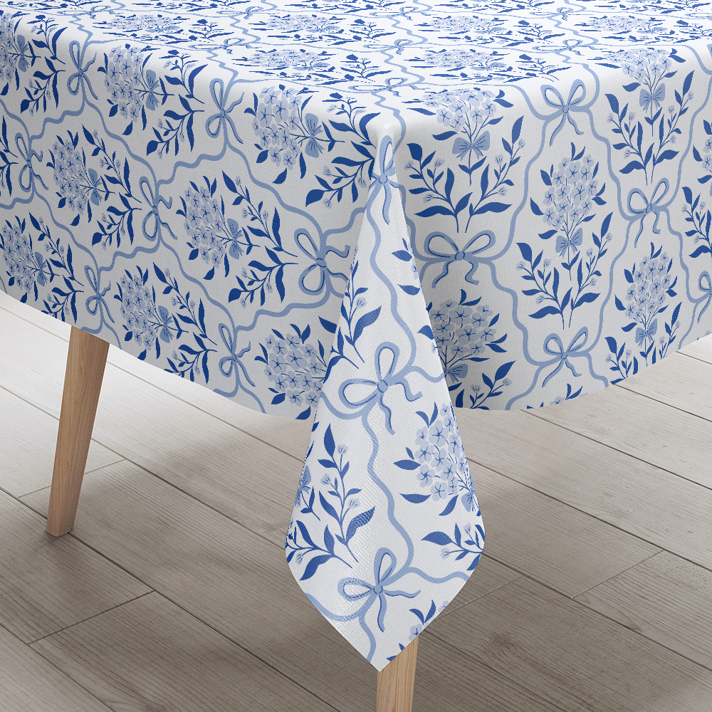 Tablecloth – Vintage Liberty Floral Print Botanical Classic Blue Bow And Flowers