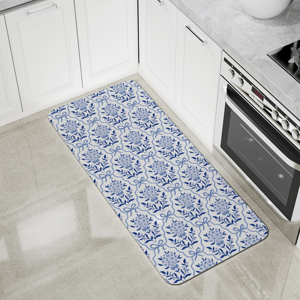 Kitchen Floor Mats – Vintage Liberty Floral Print Botanical Classic Blue Bow And Flowers