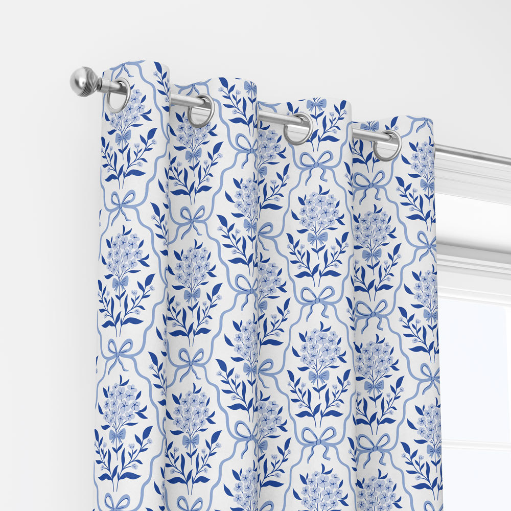 Curtain – Vintage Liberty Floral Print Botanical Classic Blue Bow And Flowers