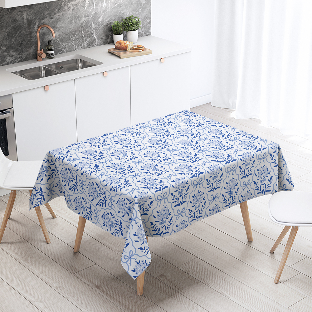 Tablecloth – Vintage Liberty Floral Print Botanical Classic Blue Bow And Flowers