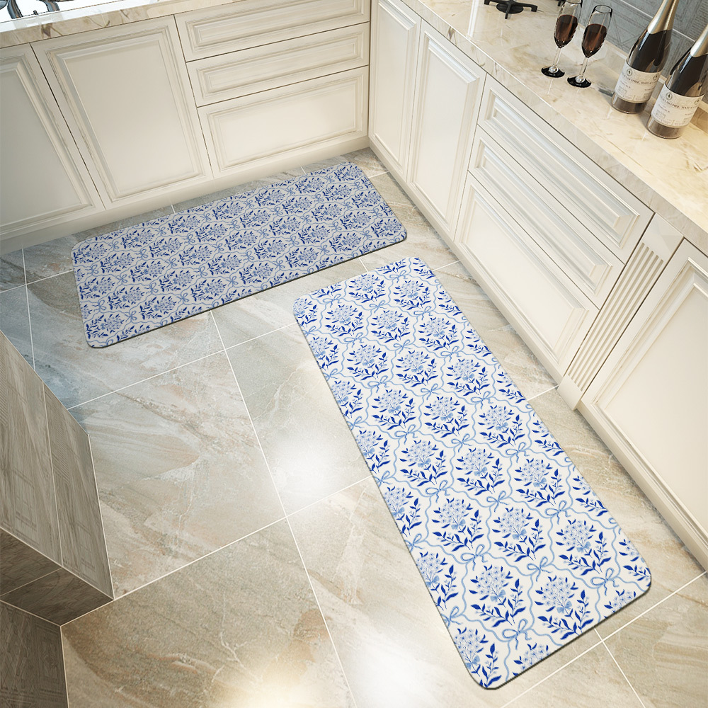 Kitchen Floor Mats – Vintage Liberty Floral Print Botanical Classic Blue Bow And Flowers