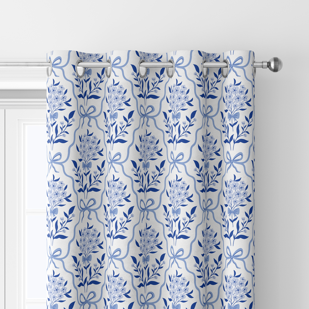 Curtain – Vintage Liberty Floral Print Botanical Classic Blue Bow And Flowers