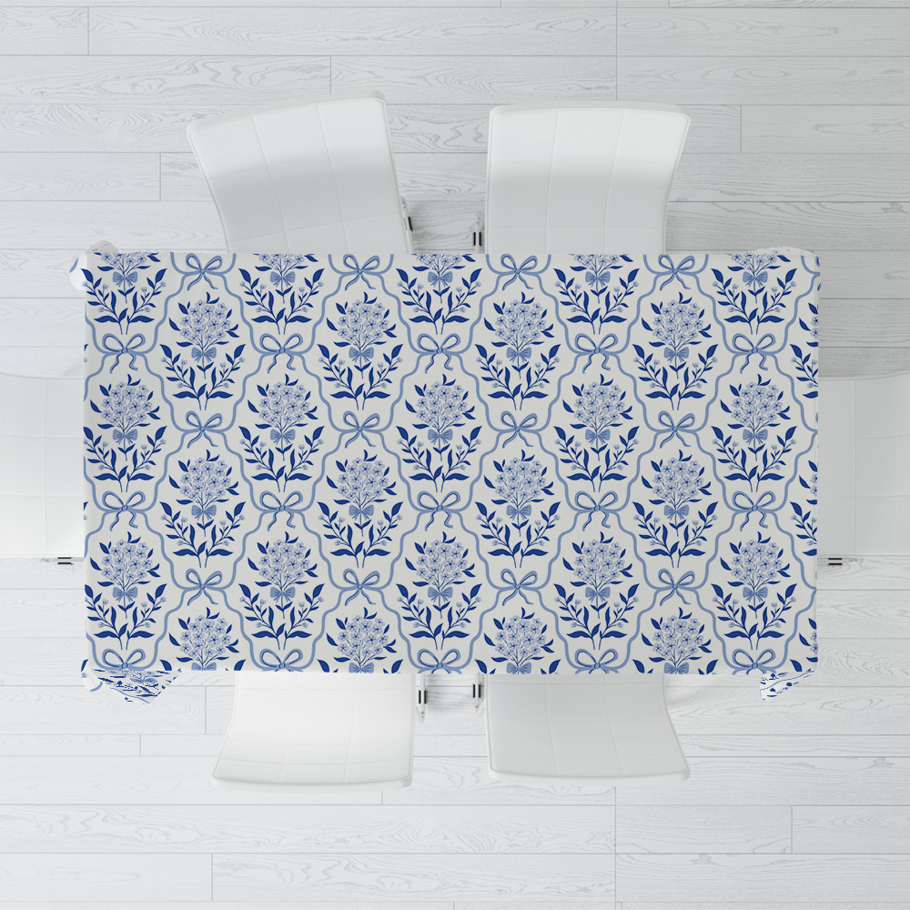 Tablecloth – Vintage Liberty Floral Print Botanical Classic Blue Bow And Flowers