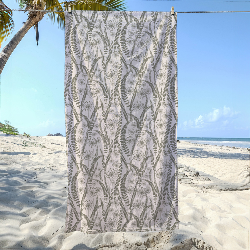 Beach Towel – Vintage Floral With Wild Plant Silhouettes Pattern