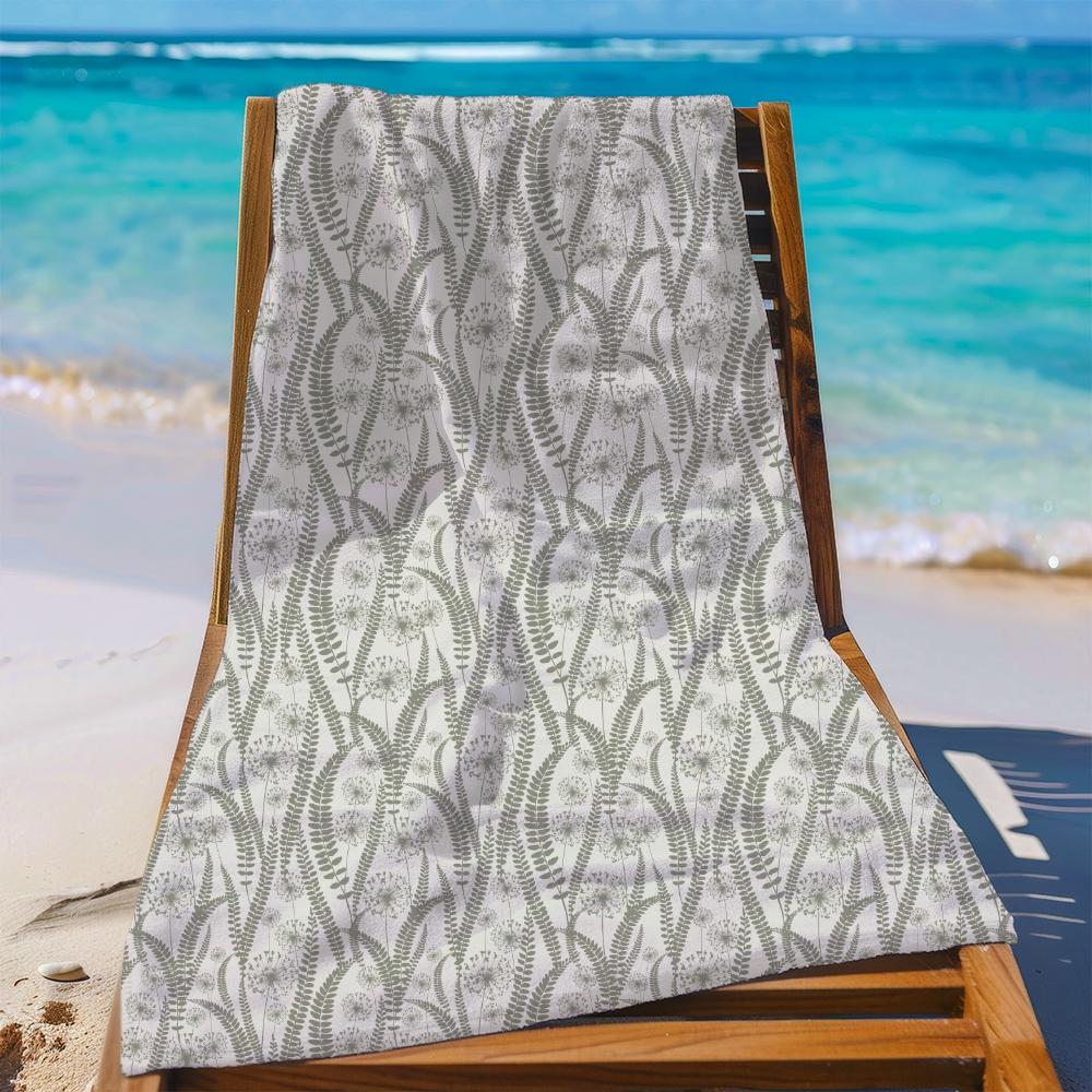 Beach Towel – Vintage Floral With Wild Plant Silhouettes Pattern