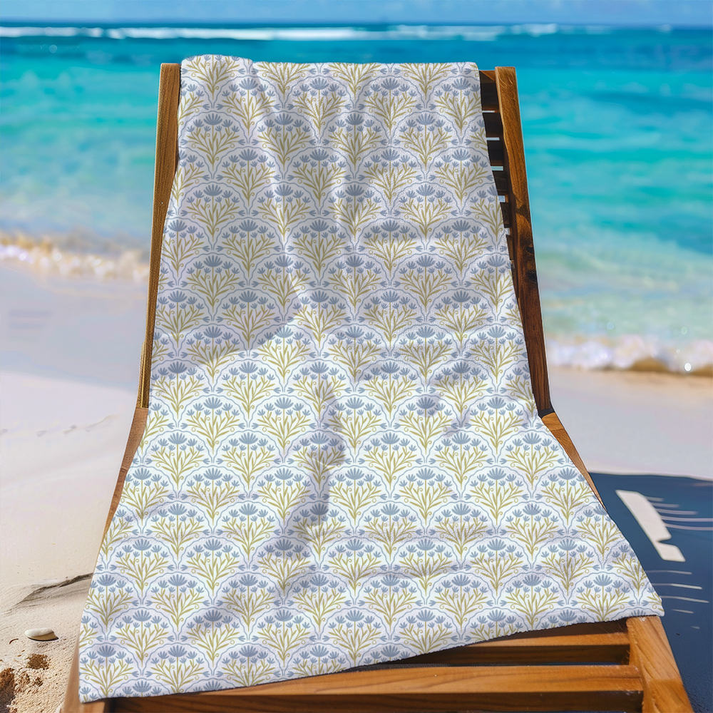 Beach Towel – Abstract Blue Flowers Geometrical Pattern