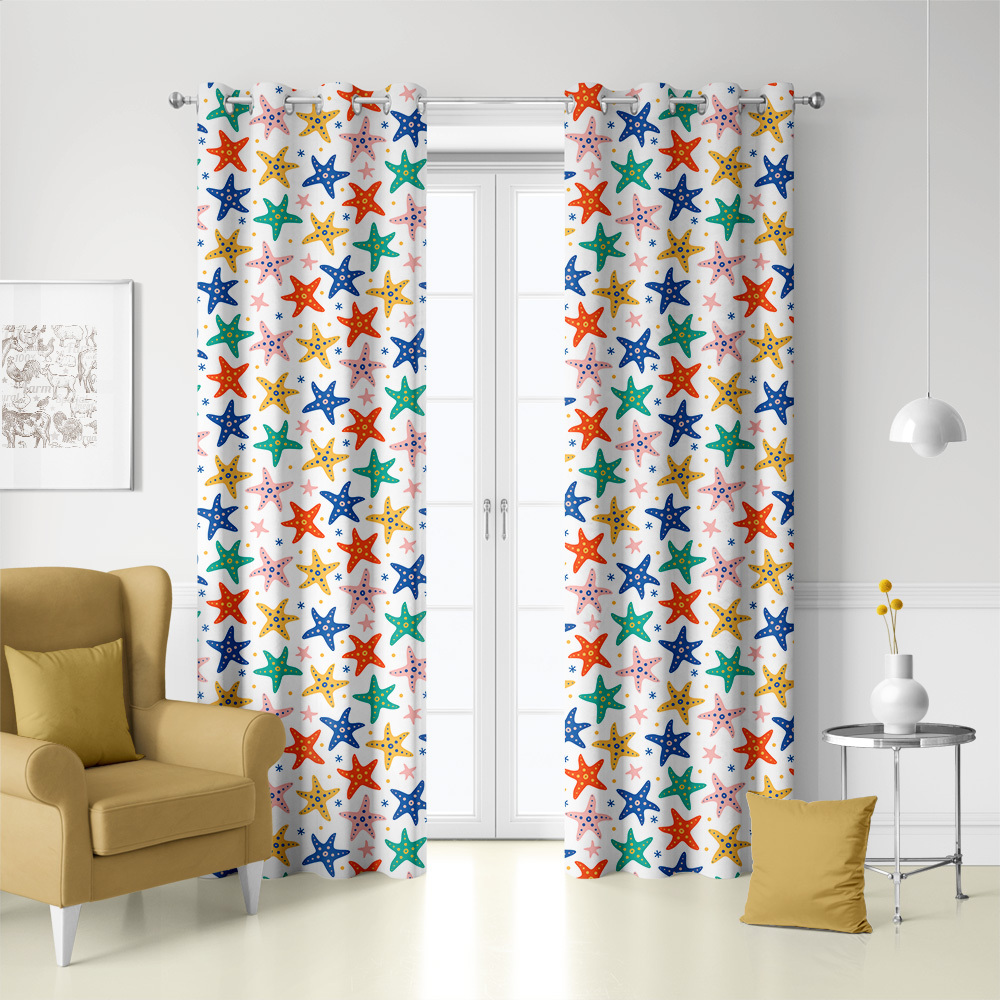 Curtain – Underwater World Seamless Pattern With Hand Drawn Coral And Seaweed