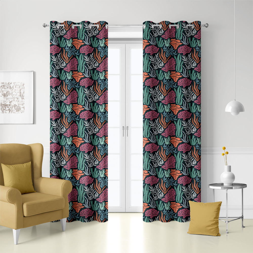 Curtain – Underwater World Seamless Pattern With Hand Drawn Coral And Seaweed