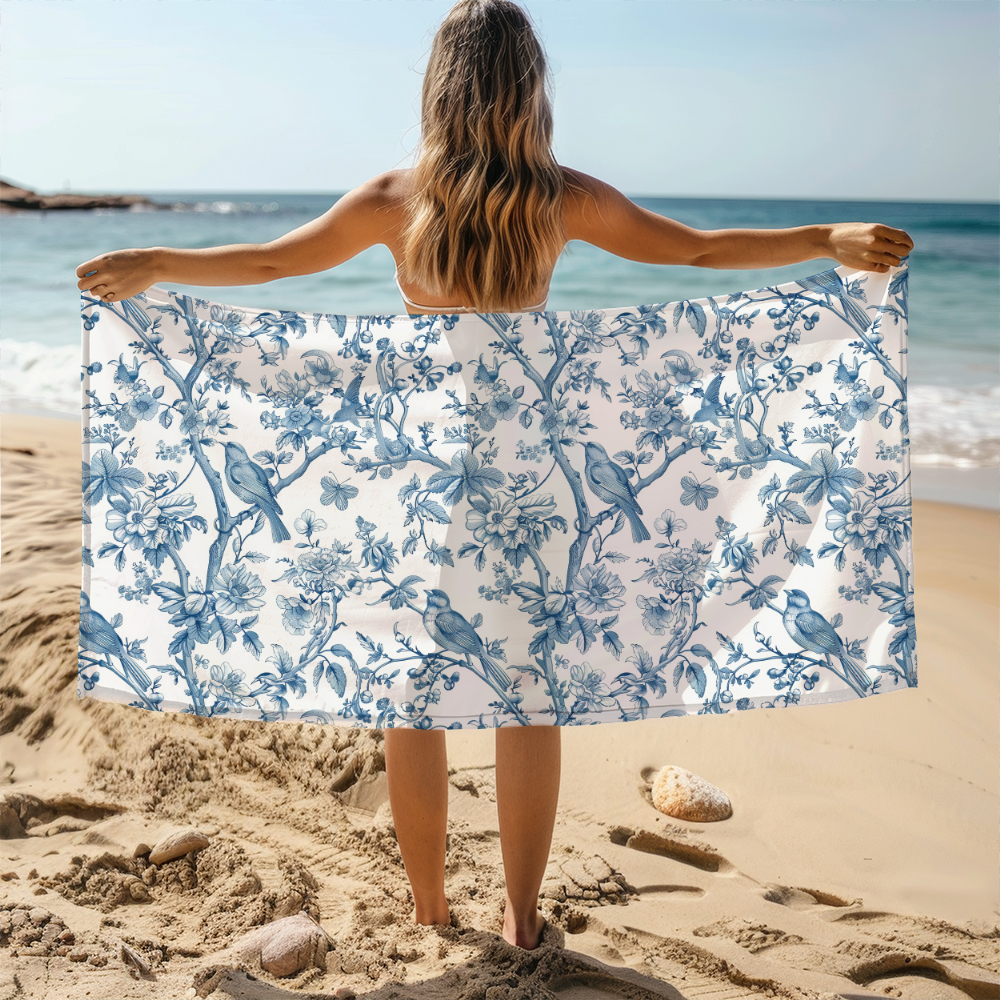 Beach Towel – Free Spirited Vintage Bird On Tree Liberty Floral Print