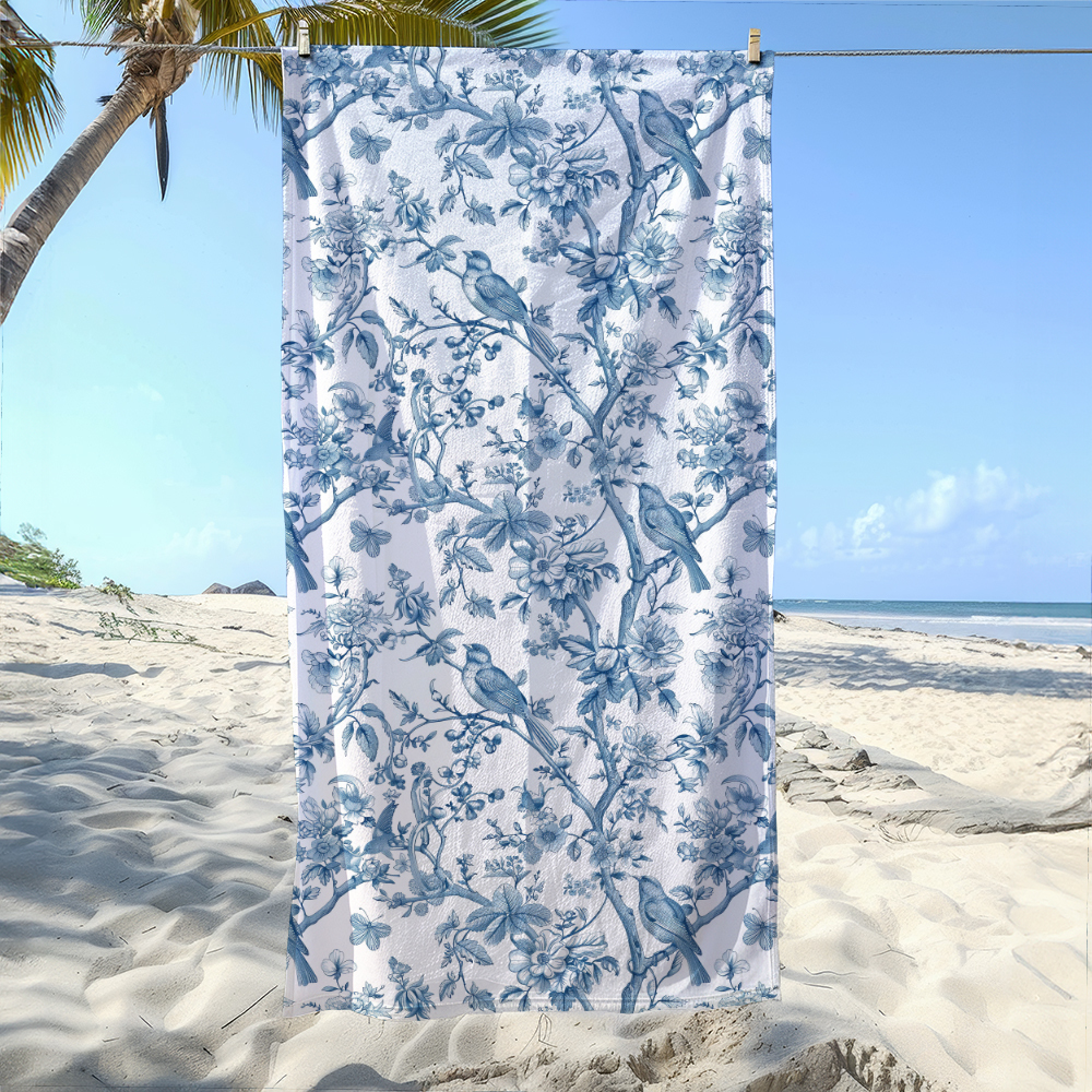 Beach Towel – Free Spirited Vintage Bird On Tree Liberty Floral Print