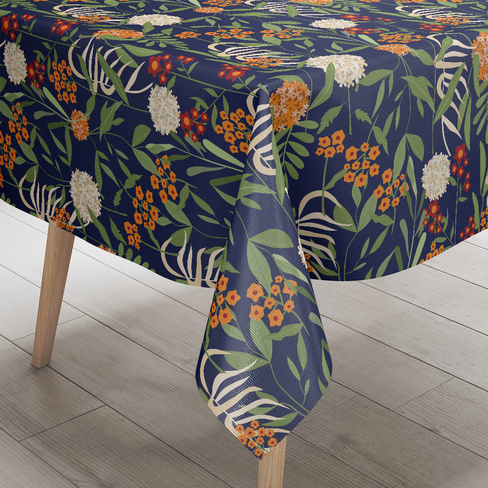 Tablecloth – Vintage Liberty Floral With Botanical Green Leaves Spherical Flowers & Little Floral