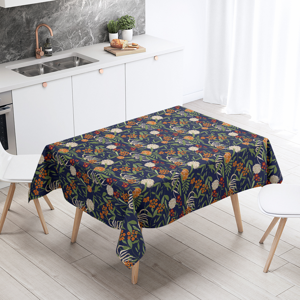 Tablecloth – Vintage Liberty Floral With Botanical Green Leaves Spherical Flowers & Little Floral
