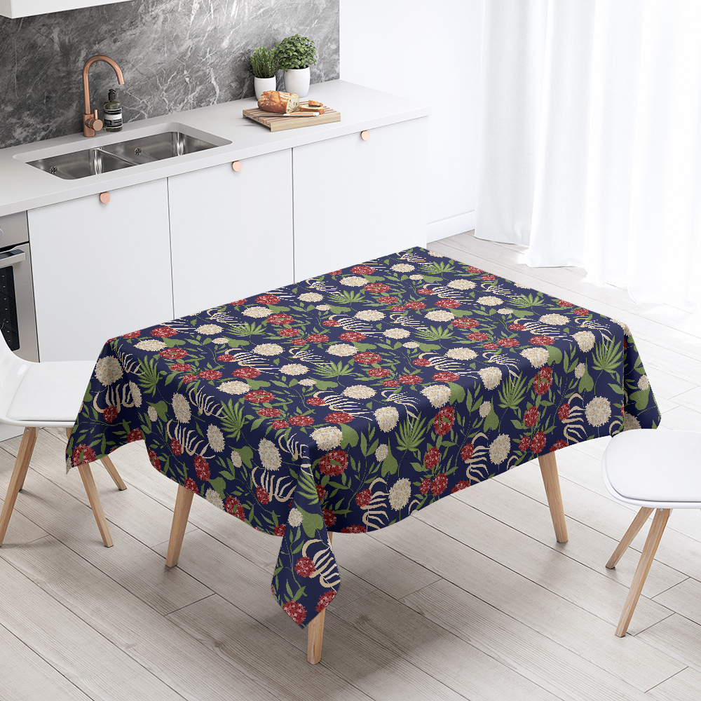 Tablecloth – Modern Botanical Floral Green Leaves & Spherical Flowers