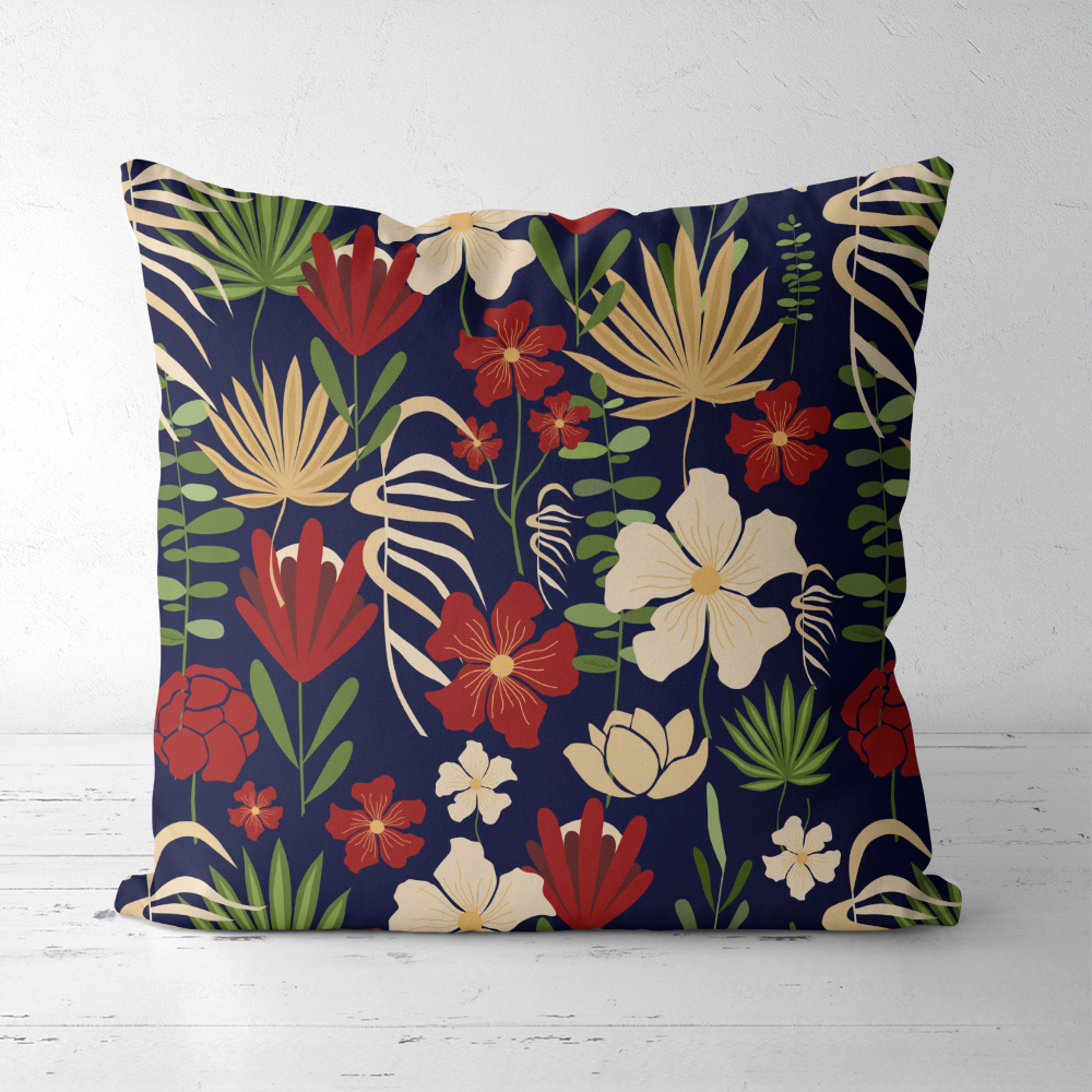 Throw Pillow – Modern Botanical Floral Abstract On Navy Blue Background