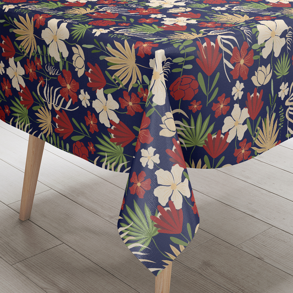 Tablecloth – Modern Botanical Floral Abstract On Navy Blue Background