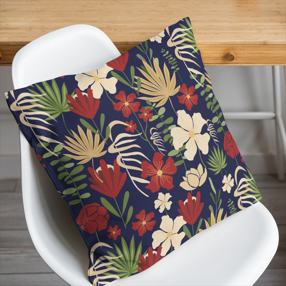 Throw Pillow – Modern Botanical Floral Abstract On Navy Blue Background