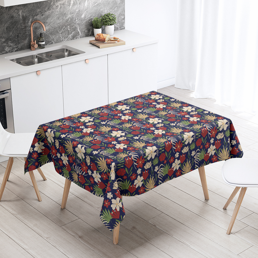 Tablecloth – Modern Botanical Floral Abstract On Navy Blue Background