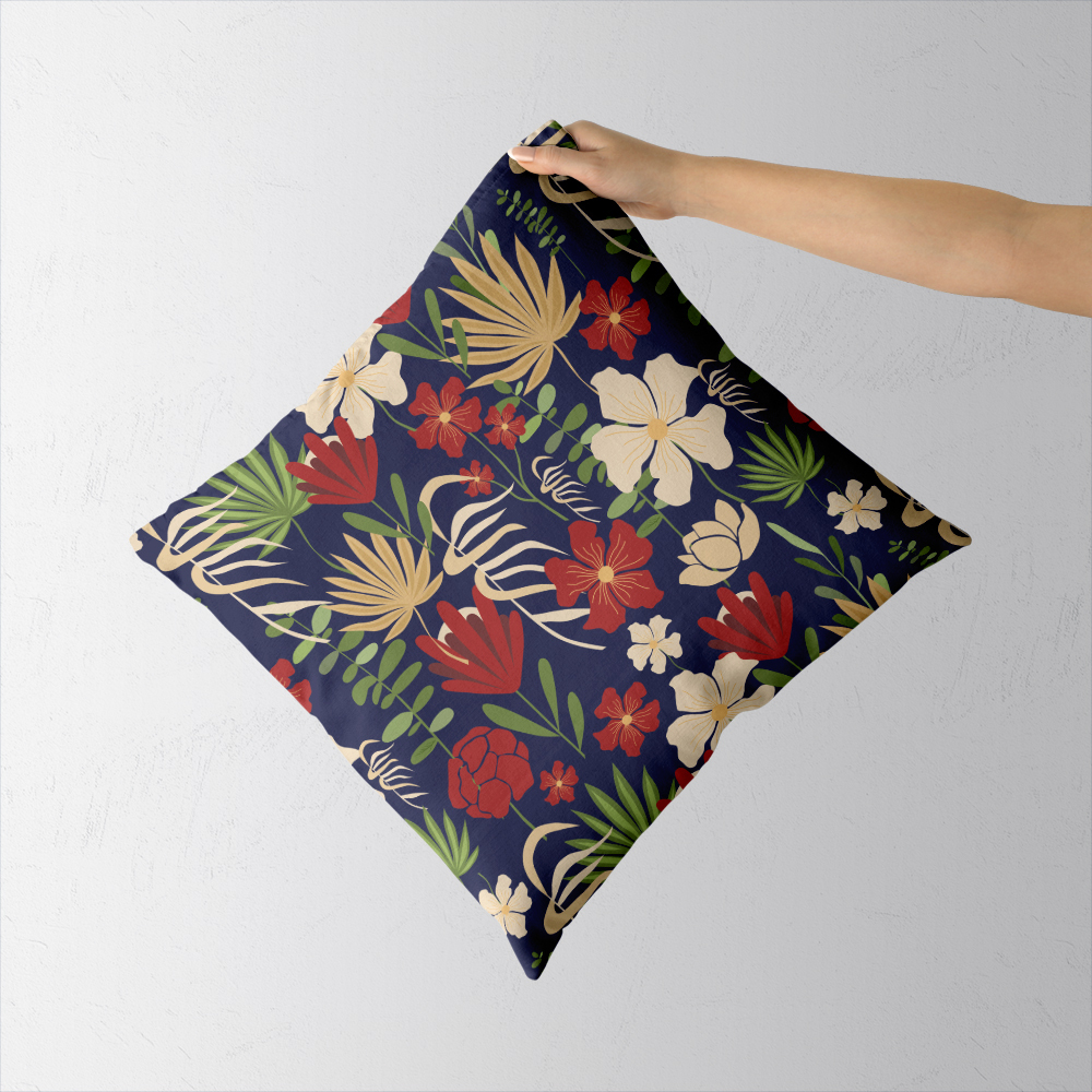 Throw Pillow – Modern Botanical Floral Abstract On Navy Blue Background