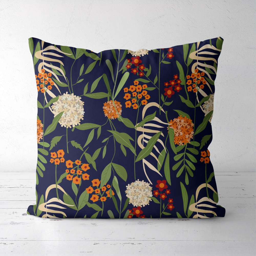 Throw Pillow – Vintage Liberty Floral Pattern With Botanical Green Leaves Spherical Flowers & Little Floral